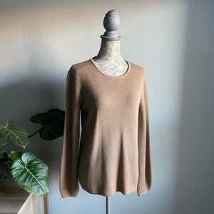 J. McLaughlin Wool Ribbed Blouson Sleeve Sweater in Tan